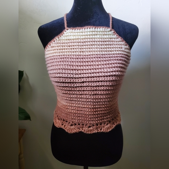 Matching Crochet Hexagon Cardigan with Crop Top Set Handmade M/L - Picture 2 of 4